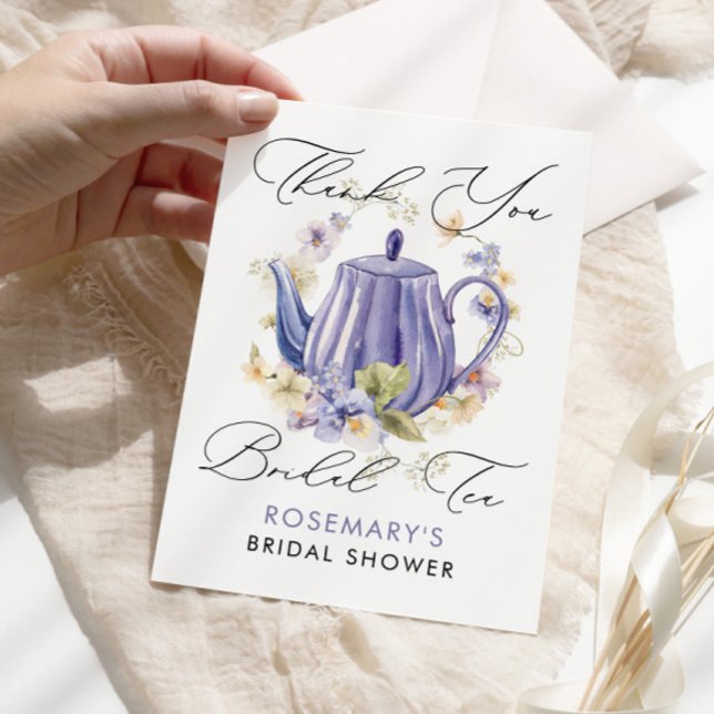 Bridal Tea Purple Floral Bridal Shower Handwritten Thank You Card (Creator Uploaded)