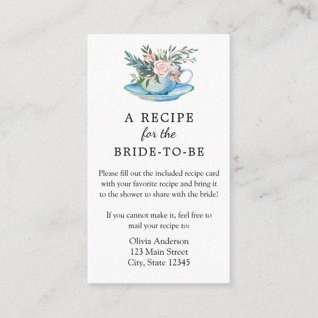 Bridal Tea Recipe Request  Enclosure Card (Front)