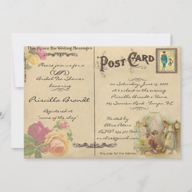 Bridal Tea Shower Honouring, style old Postcard (Front)