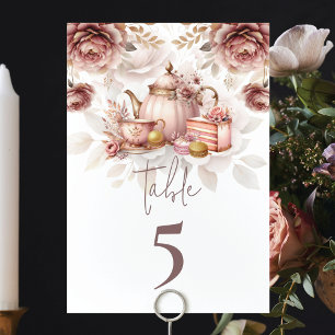 Bridal Tea Shower pastel pink with gold Table Number