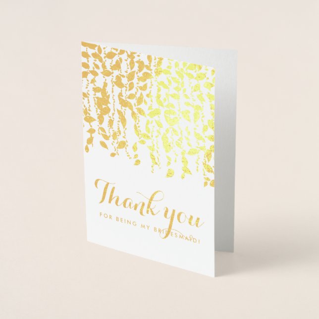 Bridal Thank You Bridesmaid Gold Gold Greenery Foil Card (Front)
