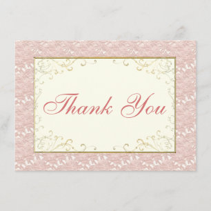 Bridal Thank You card Pink lace, Ivory, Gold