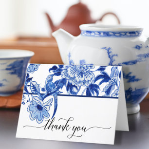 Bridal Thank You Note Blue Chinoiserie Bird Floral