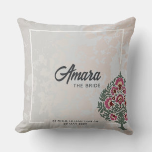 Bridal Throw Pillow – Custom Name Mughal Flower