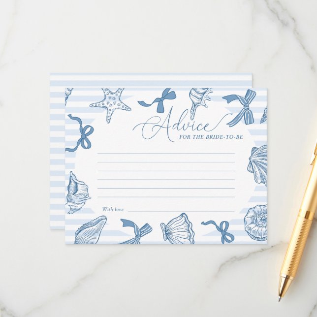 Bridal Toast On The Coast Seashells Advice Bridal Enclosure Card (Front/Back In Situ)