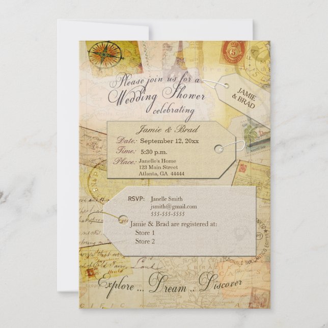 Bridal Travel Shower theme in cocoa and cream Invi Invitation (Front)