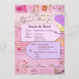 Bridal Travel Shower theme in pink and purple Invitation