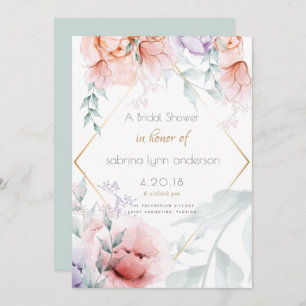 Bridal   Trendy Coral and Lilac Aquarelle Peonies Invitation