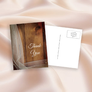 Bridal Veil Barn Wood Country Wedding Thank You Postcard