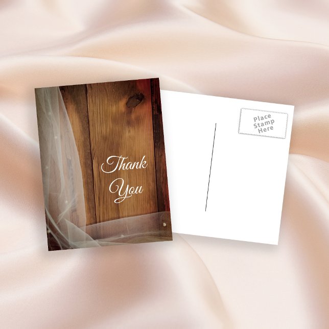Bridal Veil Barn Wood Country Wedding Thank You Postcard (Creator Uploaded)