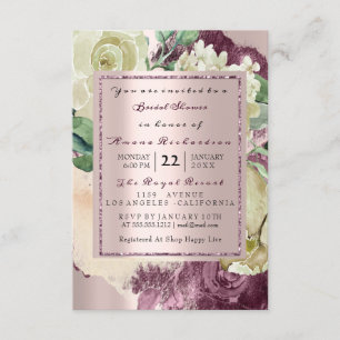 Bridal Watercolor Marsala White Floral Rose Gold Invitation