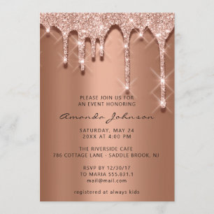 Bridal Wedding Birthday 16th Rose 3D Drips Coopper Invitation