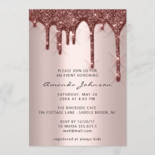 Bridal Wedding Birthday 16th Rose Gold 3D Drips Invitation