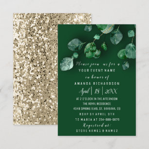 Bridal Wedding Eucalyptus Greenery Gold Glitter Invitation