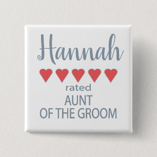 Bridal & Wedding Party 5 Heart Aunt of Groom 15 Cm Square Badge