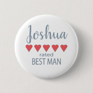 Bridal & Wedding Party 5 Heart Best Man 6 Cm Round Badge