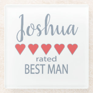 Bridal & Wedding Party 5 Heart Best Man Glass Coaster