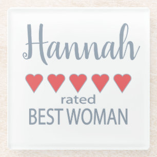 Bridal & Wedding Party 5 Heart Best Woman Glass Coaster