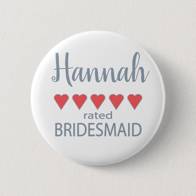 Bridal & Wedding Party 5 Heart Bridesmaid 6 Cm Round Badge (Front)