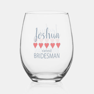 Bridal & Wedding Party 5 Heart Bridesman Stemless Wine Glass