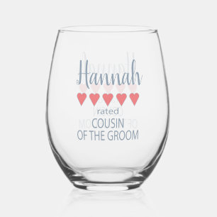 Bridal & Wedding Party 5 Heart Cousin of Groom Stemless Wine Glass
