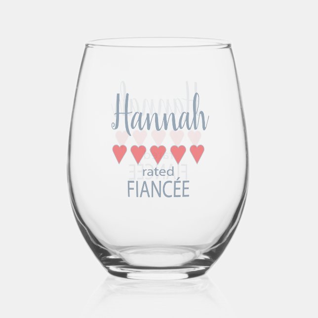 Bridal & Wedding Party 5 Heart Fiancee Stemless Wine Glass (Front)