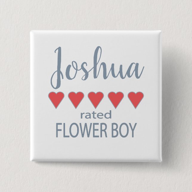 Bridal & Wedding Party 5 Heart Flower Boy 15 Cm Square Badge (Front)