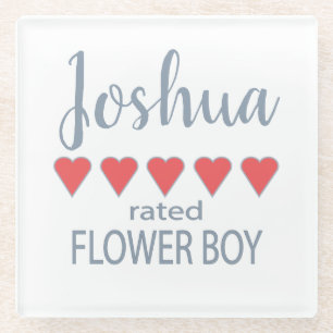 Bridal & Wedding Party 5 Heart Flower Boy Glass Coaster