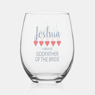 Bridal & Wedding Party 5 Heart Godfather of Bride Stemless Wine Glass