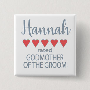 Bridal & Wedding Party 5 Heart Godmother of Groom 15 Cm Square Badge