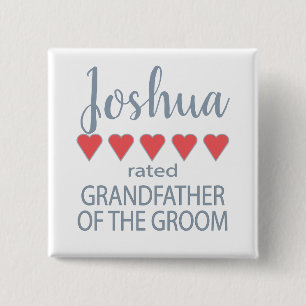 Bridal & Wedding Party 5 Heart Grandfather o Groom 15 Cm Square Badge