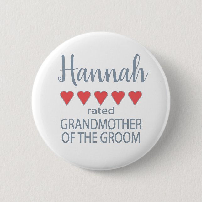 Bridal & Wedding Party 5 Heart Grandmother o Groom 6 Cm Round Badge (Front)