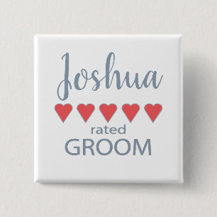 Bridal & Wedding Party 5 Heart Groom 15 Cm Square Badge
