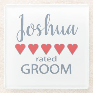 Bridal & Wedding Party 5 Heart Groom Glass Coaster