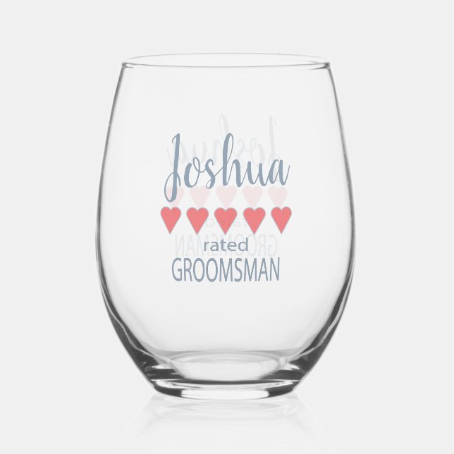 Bridal & Wedding Party 5 Heart Groomsman Stemless Wine Glass (Front)