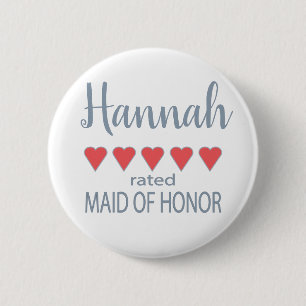 Bridal & Wedding Party 5 Heart Maid of Honour 6 Cm Round Badge