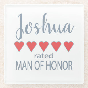 Bridal & Wedding Party 5 Heart Man of Honour Glass Coaster