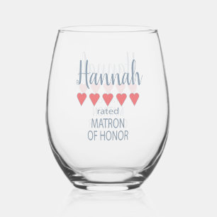 Bridal & Wedding Party 5 Heart Matron of Honour Stemless Wine Glass
