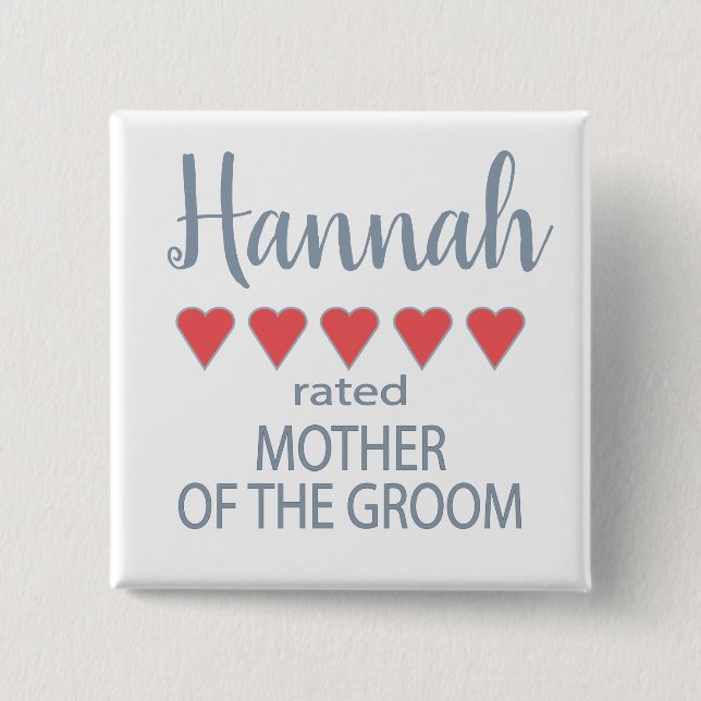 Bridal & Wedding Party 5 Heart Mother of Groom 15 Cm Square Badge (Front)