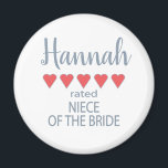 Bridal & Wedding Party 5 Heart Niece of Bride Magnet<br><div class="desc">Members of the bridal party and wedding party will feel loved and appreciated with a “five heart” gift made especially for them. Love is what it’s all about. Whether it’s a hometown wedding or destination wedding the personalised items will be sure to bring smiles along the way. The customisable t-shirts...</div>