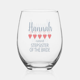 Bridal & Wedding Party 5 Heart Stepsister of Bride Stemless Wine Glass