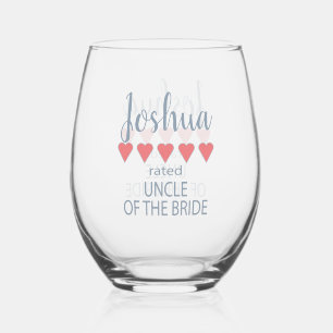 Bridal & Wedding Party 5 Heart Uncle of Bride Stemless Wine Glass