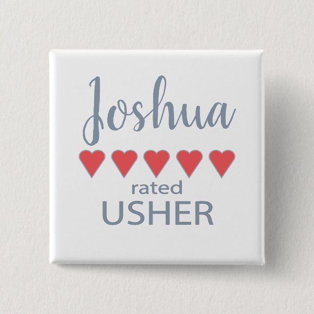 Bridal & Wedding Party 5 Heart Usher 15 Cm Square Badge (Front)