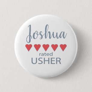 Bridal & Wedding Party 5 Heart Usher 6 Cm Round Badge