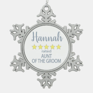 Bridal & Wedding Party 5 Star Aunt of Groom Snowflake Pewter Christmas Ornament