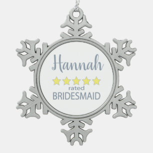 Bridal & Wedding Party 5 Star Bridesmaid Snowflake Pewter Christmas Ornament