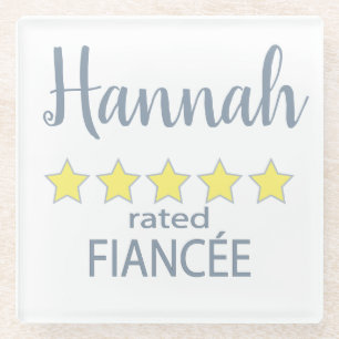 Bridal & Wedding Party 5 Star Fiancee Glass Coaster