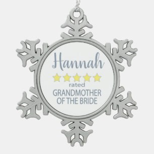 Bridal & Wedding Party 5 Star Grandmother of Bride Snowflake Pewter Christmas Ornament