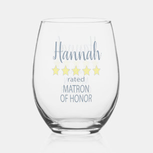 Bridal & Wedding Party 5 Star Matron of Honour Stemless Wine Glass