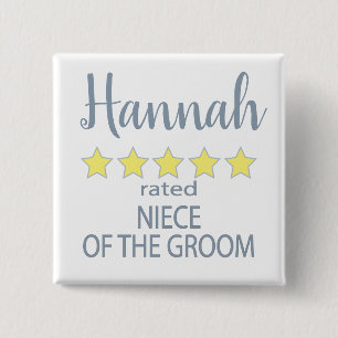 Bridal & Wedding Party 5 Star Niece of Groom 15 Cm Square Badge